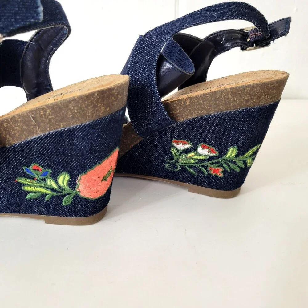 VeganBio Embroidered Cork Wedge Sandals - Picture 8 of 9